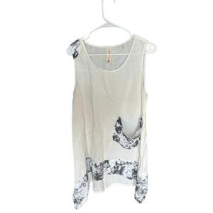 Firmiana Linen Sleeveless Tunic Dress – Abstract Black & White, Size S